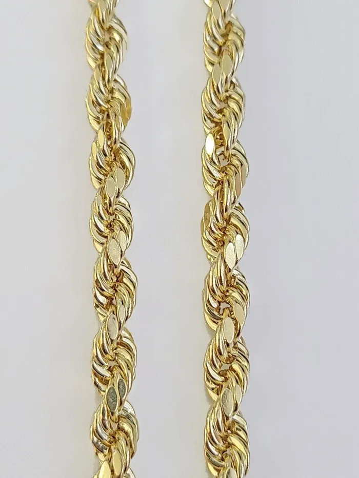 Necklaces Globalwatches10 14K Yellow Gold 4mm Rope Chain 22 inch Diamond cut necklace Real 14KT