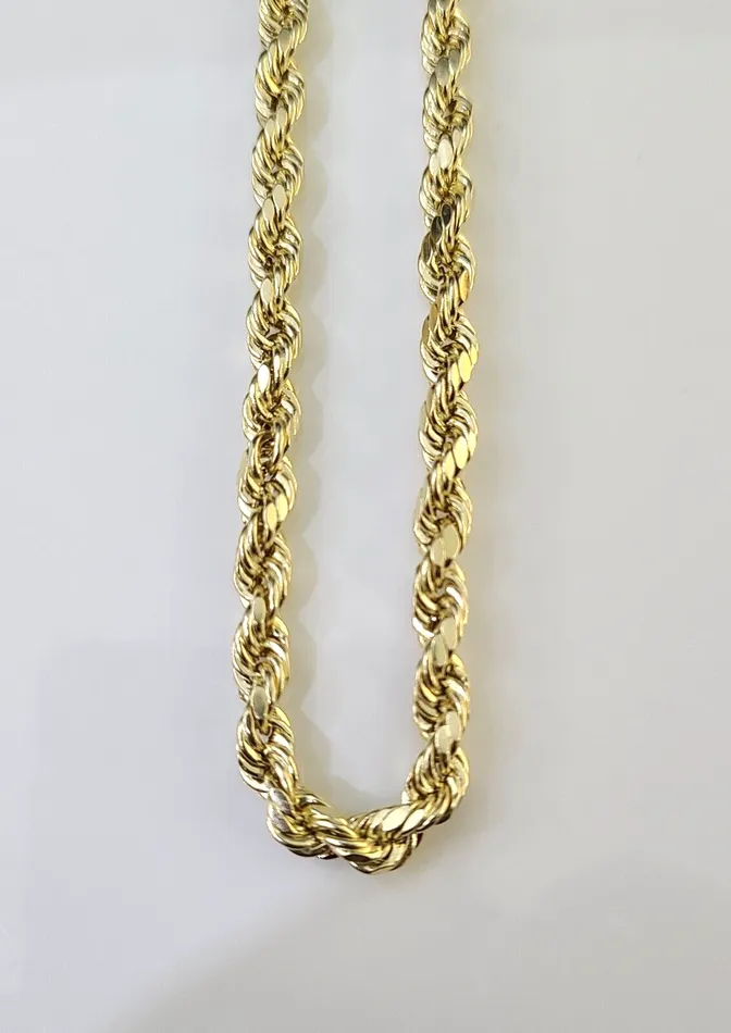 Necklaces Globalwatches10 14K Yellow Gold 4mm Rope Chain 22 inch Diamond cut necklace Real 14KT