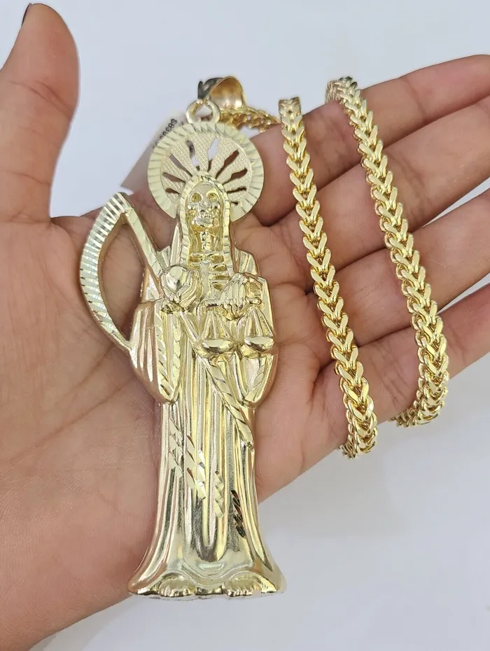 Necklaces Gold and Diamond 10K Franco Chain Saint Reaper Pendant Charm Necklace 2026 5mm Gold SET Yellow