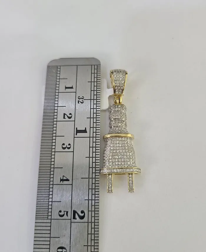 Necklaces Gold and Diamond 10k Solid Rope Chain Plug Socket Charm Diamond Set 4mm 2028 Necklace Gold