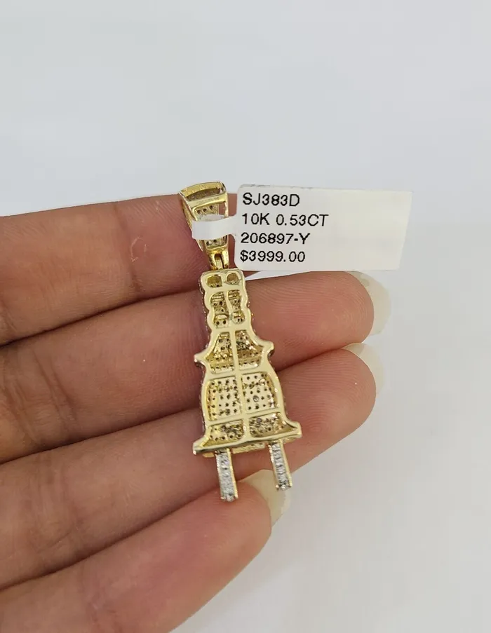 Necklaces Gold and Diamond 10k Solid Rope Chain Plug Socket Charm Diamond Set 4mm 2028 Necklace Gold