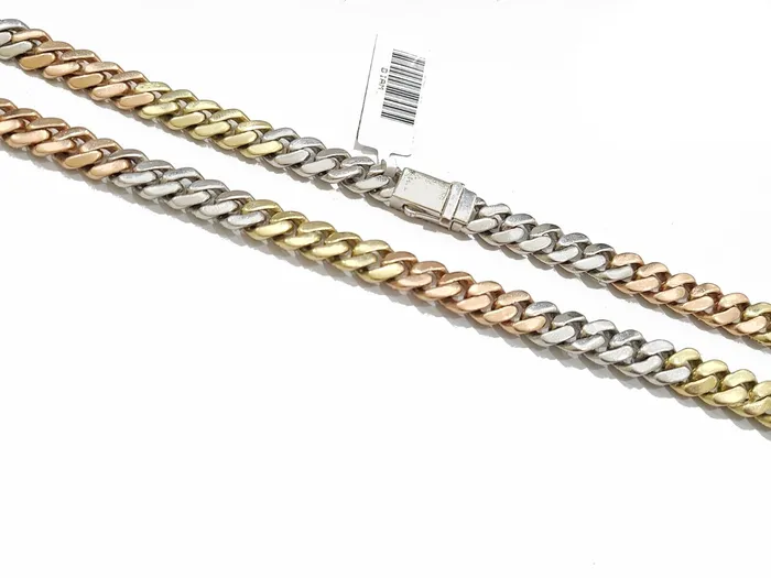 Necklaces Gold and Diamond Real Diamond Tricolor Necklace 10k Solid Gold 20 Inch 8mm Miami Cuban Chain