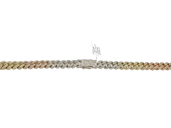 Necklaces Gold and Diamond Real Diamond Tricolor Necklace 10k Solid Gold 20 Inch 8mm Miami Cuban Chain