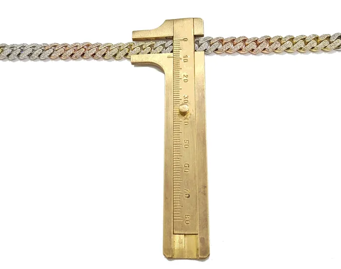 Necklaces Gold and Diamond Real Diamond Tricolor Necklace 10k Solid Gold 20 Inch 8mm Miami Cuban Chain