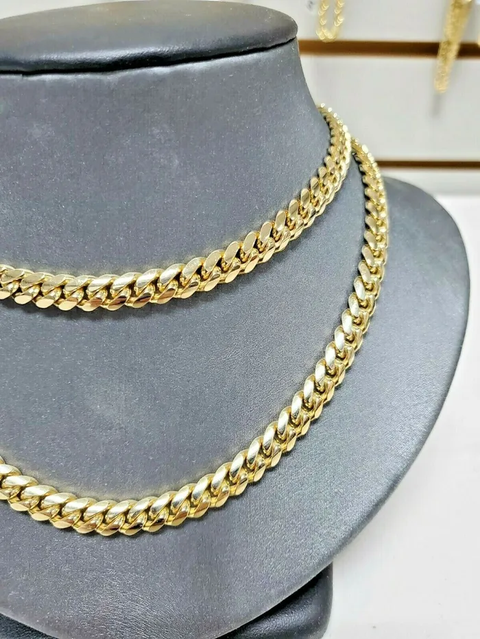 Necklaces Gold and Diamond SOLID 10k Gold 7mm 24 Miami Cuban Link Mens Necklace Box Lock Heavy Strong REAL