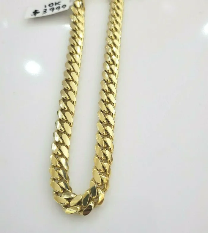 Necklaces Gold and Diamond SOLID 10k Gold 7mm 24 Miami Cuban Link Mens Necklace Box Lock Heavy Strong REAL