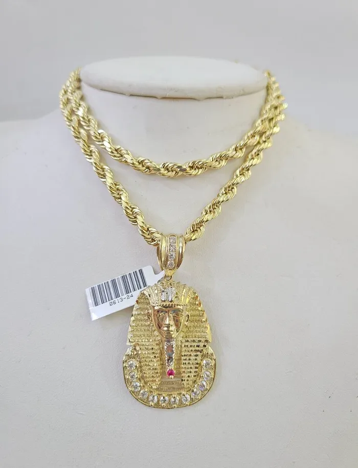 Necklaces Real 10k Rope Chain Pharaoh Charm Set 7mm 1826 Inch Necklace Yellow Gold Globalwatches10 Necklaces Real 10k Rope Chain Pharaoh Charm Set 7mm 1826 Inch Necklace Yellow Gold Globalwatches10