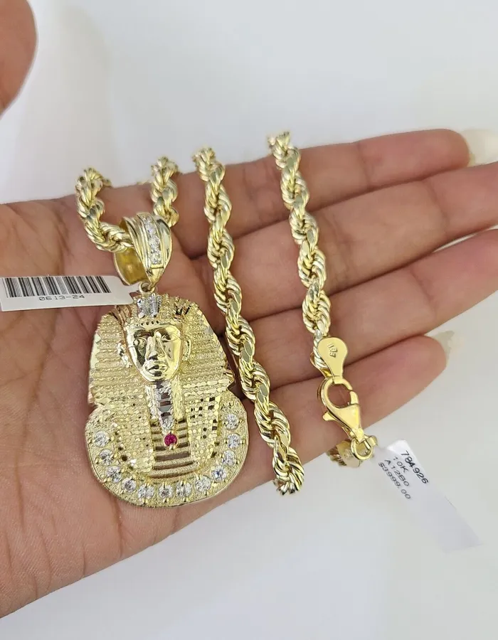 Necklaces Real 10k Rope Chain Pharaoh Charm Set 7mm 1826 Inch Necklace Yellow Gold Globalwatches10