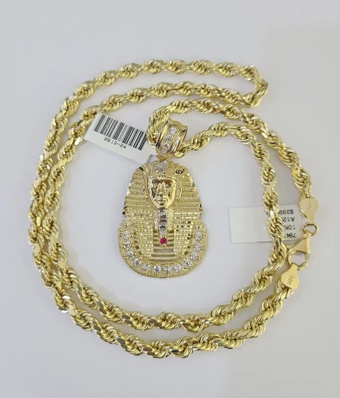 Necklaces Real 10k Rope Chain Pharaoh Charm Set 7mm 1826 Inch Necklace Yellow Gold Globalwatches10