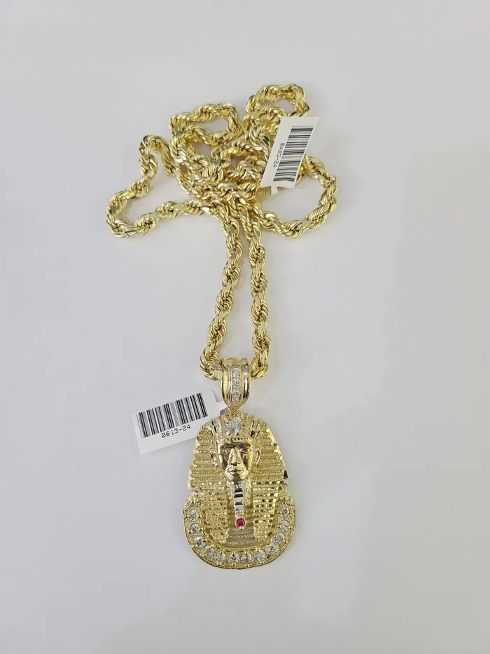 Necklaces Real 10k Rope Chain Pharaoh Charm Set 7mm 1826 Inch Necklace Yellow Gold Globalwatches10