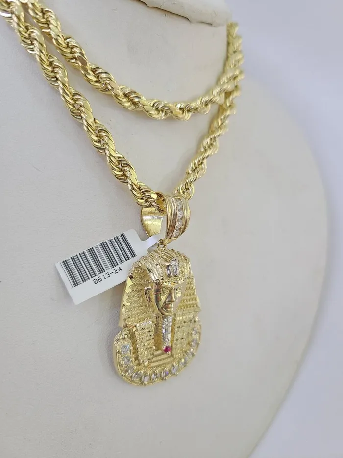 Necklaces Real 10k Rope Chain Pharaoh Charm Set 7mm 1826 Inch Necklace Yellow Gold Globalwatches10