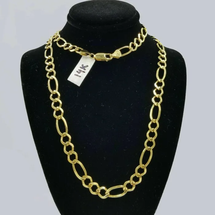 Necklaces Real 14k Yellow Gold Figaro Chain Solid 14kt 24 26 28 100 Authentic Necklace Gold and Diamond