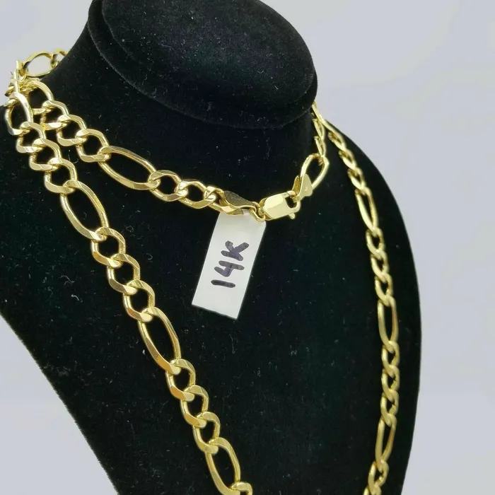 Necklaces Real 14k Yellow Gold Figaro Chain Solid 14kt 24 26 28 100 Authentic Necklace Gold and Diamond