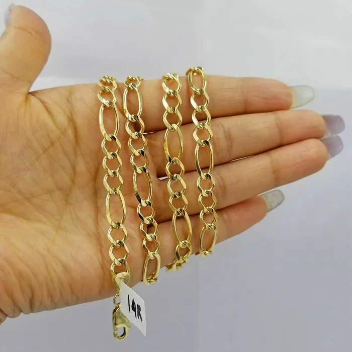 Necklaces Real 14k Yellow Gold Figaro Chain Solid 14kt 24 26 28 100 Authentic Necklace Gold and Diamond