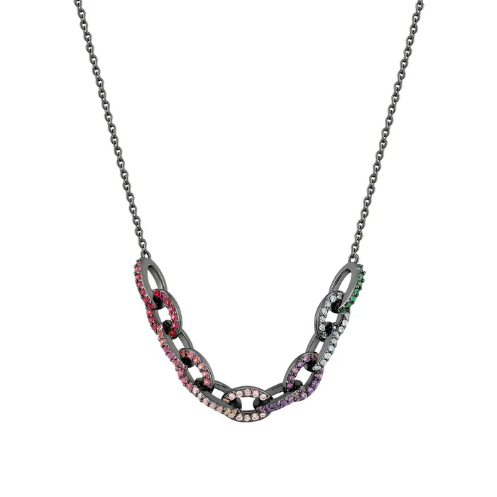 Necklaces Spirito Rosa Egeria Orchid Necklace Multicolour Black Rhodium Plated 925 Silver
