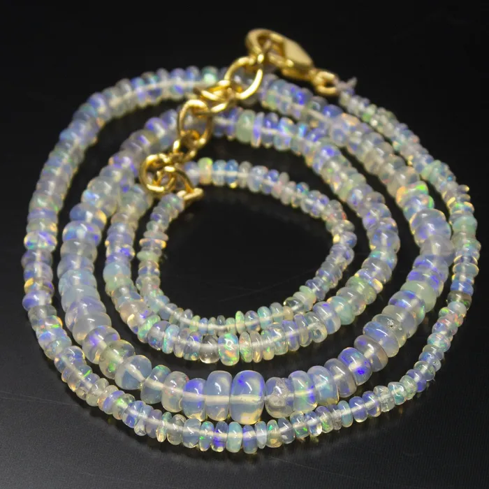 Ready to wear 20 inch 36mm Natural Ethiopian Opal Smooth Rondelle Shape Gemstone Beaded Necklace Beads Supplies USA Necklaces