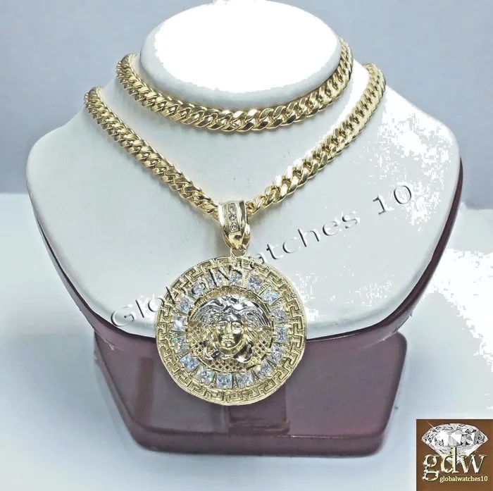 Real 10k Yellow Gold Head Charm Miami Cuban 24 Chain Necklace Gold and Diamond Necklaces Real 10k Yellow Gold Head Charm Miami Cuban 24 Chain Necklace Gold and Diamond Necklaces