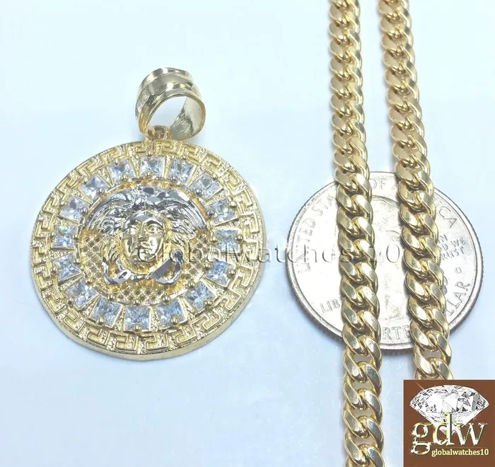 Real 10k Yellow Gold Head Charm Miami Cuban 24 Chain Necklace Gold and Diamond Necklaces