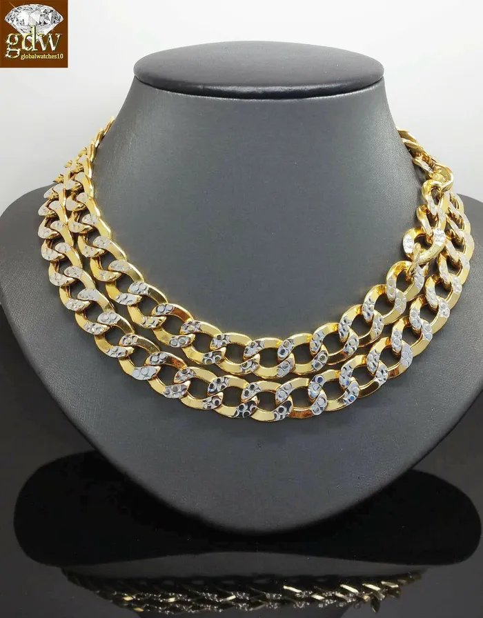 Real 10k Yellow Gold Miami Cuban Link Chain Necklace Diamond Cut 11MM 30 Inch Gold and Diamond Necklaces