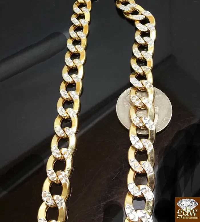 Real 10k Yellow Gold Miami Cuban Link Chain Necklace Diamond Cut 11MM 30 Inch Gold and Diamond Necklaces