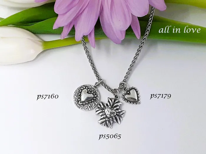 Rings Dian Malouf Jewelry Made In The USA ps7160 Circle Sterling Silver Disc with Beaded Heart Left Charm