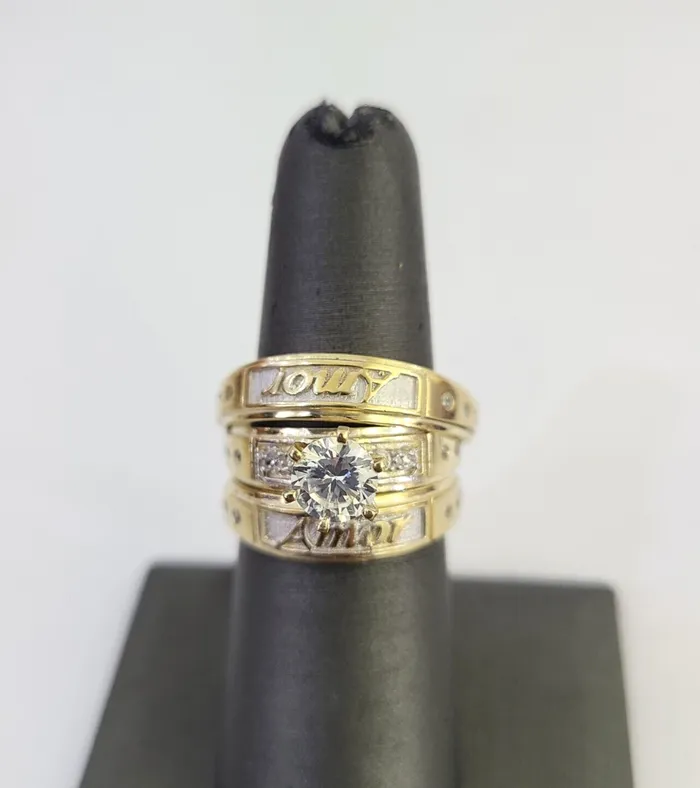 Rings Gold and Diamond Solid 14k Gold Ring Set Trio Wedding Band Amor REAL His Her Set Casual Wedding