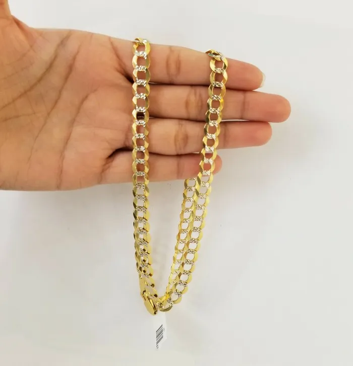 Solid REAL Yellow Gold 10k Cuban Curb Link necklace 8mm gold chain w diamond cut Gold and Diamond Necklaces