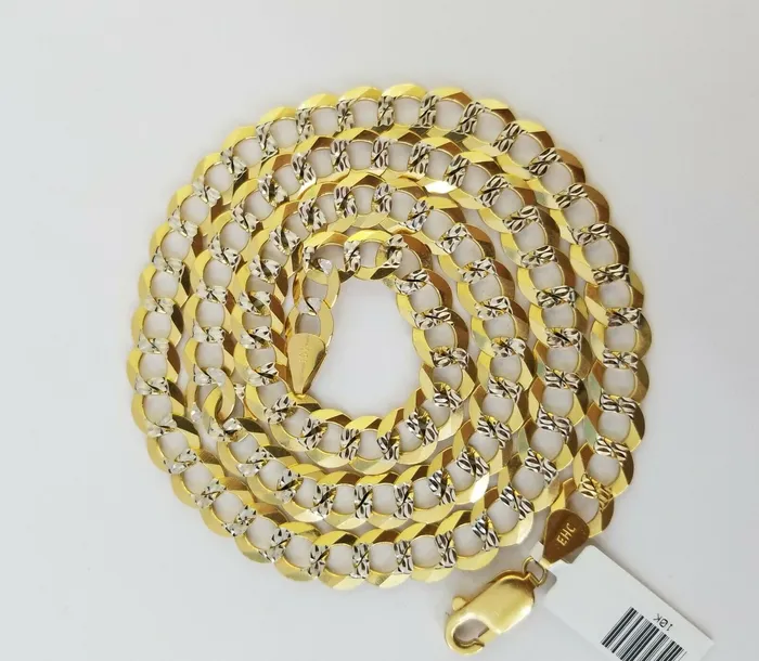 Solid REAL Yellow Gold 10k Cuban Curb Link necklace 8mm gold chain w diamond cut Gold and Diamond Necklaces
