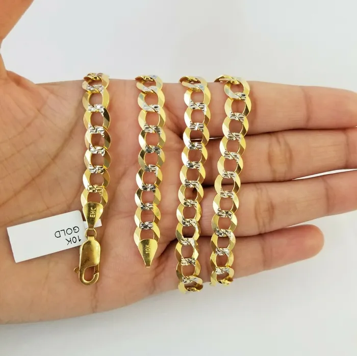 Solid REAL Yellow Gold 10k Cuban Curb Link necklace 8mm gold chain w diamond cut Gold and Diamond Necklaces