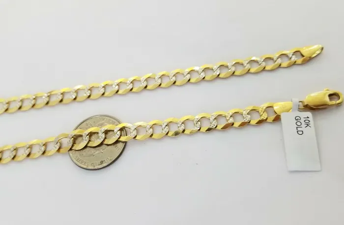 Solid REAL Yellow Gold 10k Cuban Curb Link necklace 8mm gold chain w diamond cut Gold and Diamond Necklaces