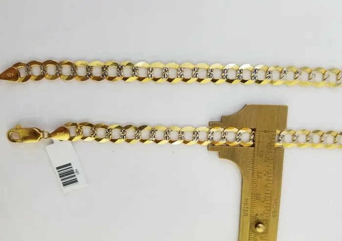 Solid REAL Yellow Gold 10k Cuban Curb Link necklace 8mm gold chain w diamond cut Gold and Diamond Necklaces