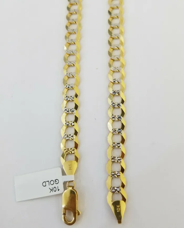 Solid REAL Yellow Gold 10k Cuban Curb Link necklace 8mm gold chain w diamond cut Gold and Diamond Necklaces