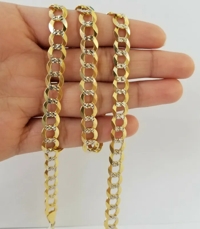 Solid REAL Yellow Gold 10k Cuban Curb Link necklace 8mm gold chain w diamond cut Gold and Diamond Necklaces