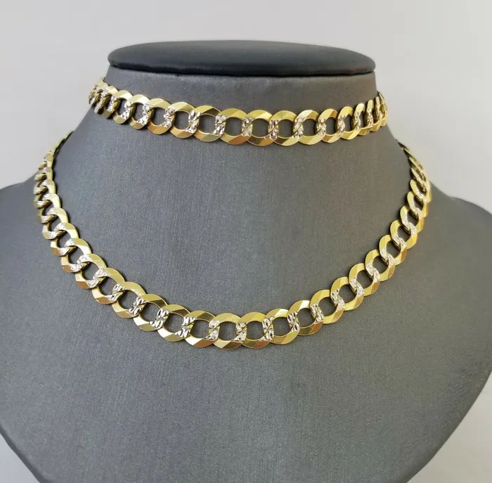 Solid REAL Yellow Gold 10k Cuban Curb Link necklace 8mm gold chain w diamond cut Gold and Diamond Necklaces